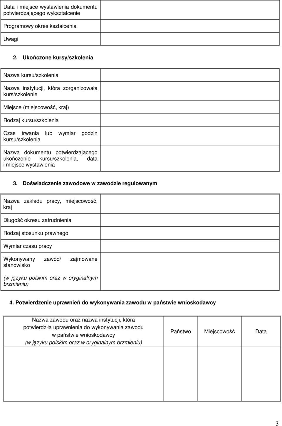 Nazwa dokumentu potwierdzającego ukończenie kursu/szkolenia, data i miejsce wystawienia 3.