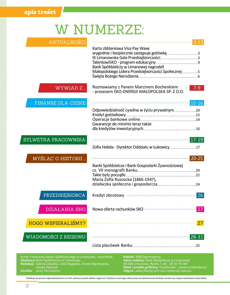 Z O.O. 7-9 FINANSE DLA CIEBIE SYLWETKA PRACOWNIKA MYŚLĄC O HISTORII 10-16 Odpowiedzialność cywilna w życiu prywatnym 10 Kredyt gotówkowy 12 Operacje bankowe online 14 Gwarancje de minimis teraz także