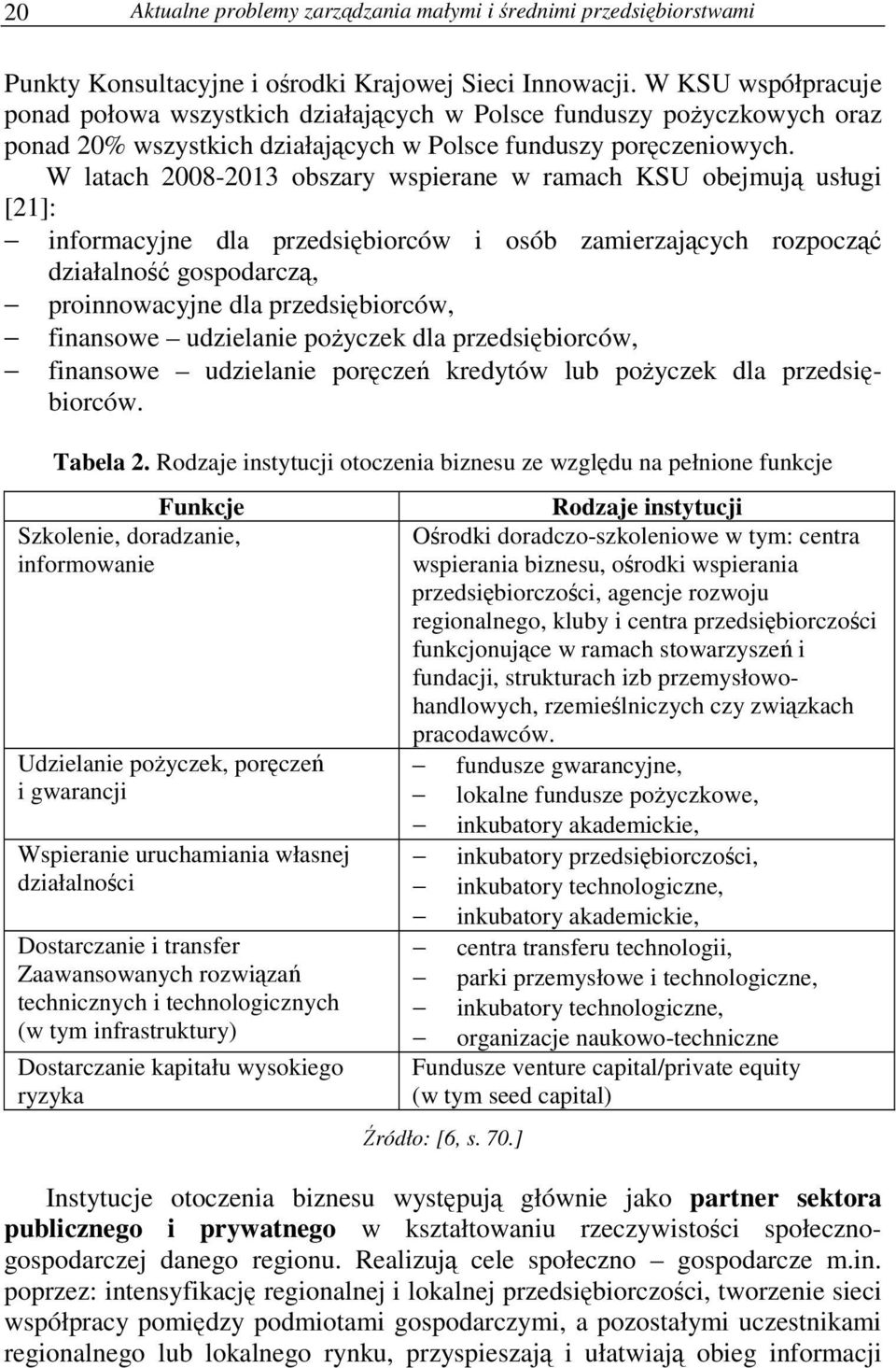 W latach 2008-2013 obszary wspierane w ramach KSU obejmuj usługi [21]: informacyjne dla przedsibiorców i osób zamierzajcych rozpocz działalno gospodarcz, proinnowacyjne dla przedsibiorców, finansowe