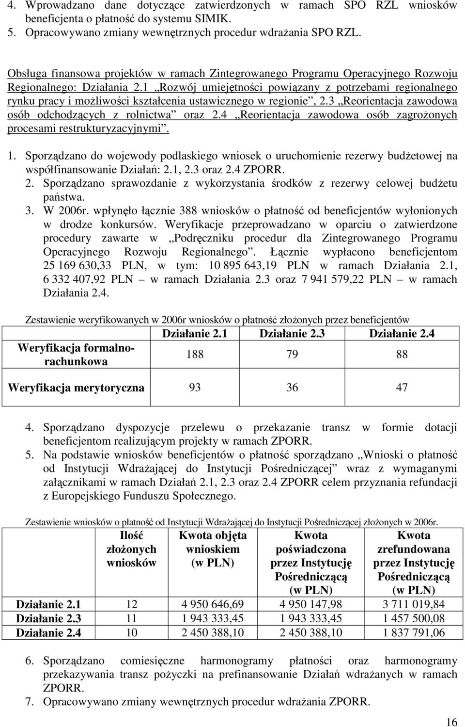 1 Rozwój umiejętności powiązany z potrzebami regionalnego rynku pracy i moŝliwości kształcenia ustawicznego w regionie, 2.3 Reorientacja zawodowa osób odchodzących z rolnictwa oraz 2.