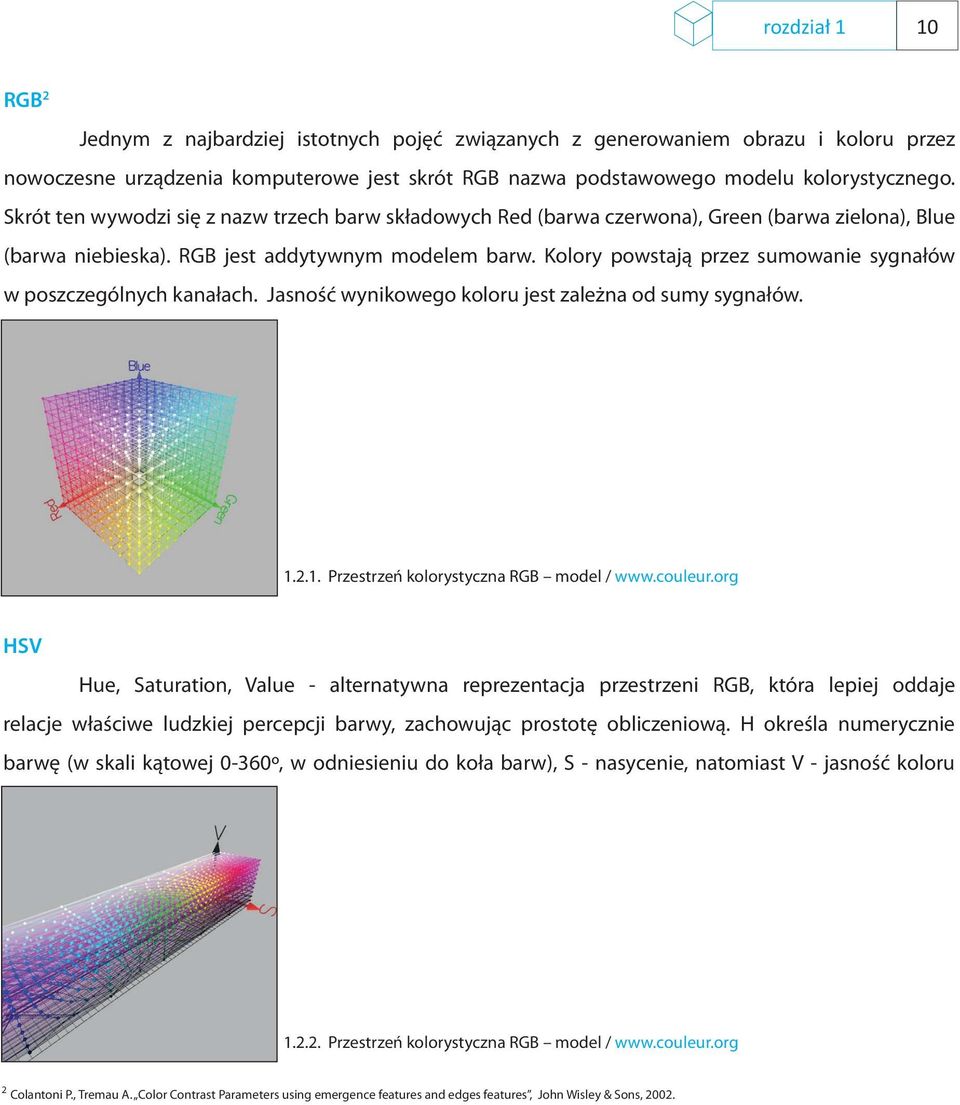 Kolory powstają przez sumowanie sygnałów w poszczególnych kanałach. Jasność wynikowego koloru jest zależna od sumy sygnałów. 1.2.1. Przestrzeń kolorystyczna RGB model / www.couleur.