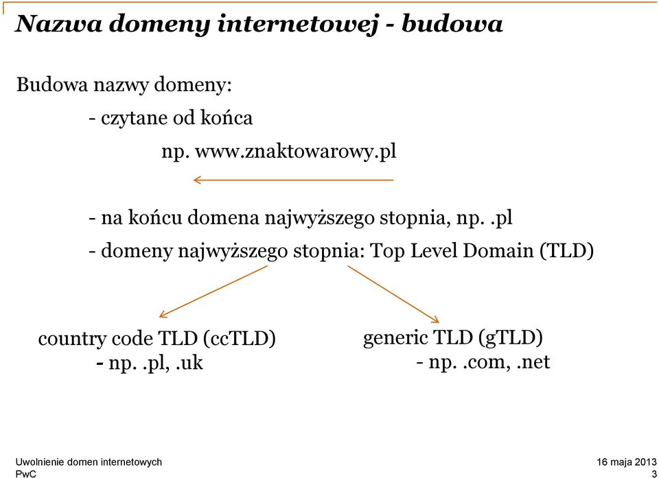 pl - na końcu domena najwyższego stopnia, np.