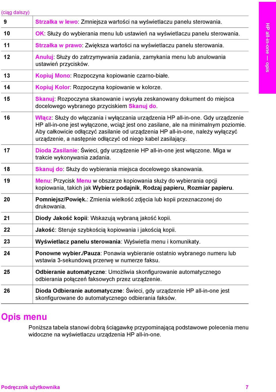 13 Kopiuj Mono: Rozpoczyna kopiowanie czarno-białe. HP all-in-one opis 14 Kopiuj Kolor: Rozpoczyna kopiowanie w kolorze.