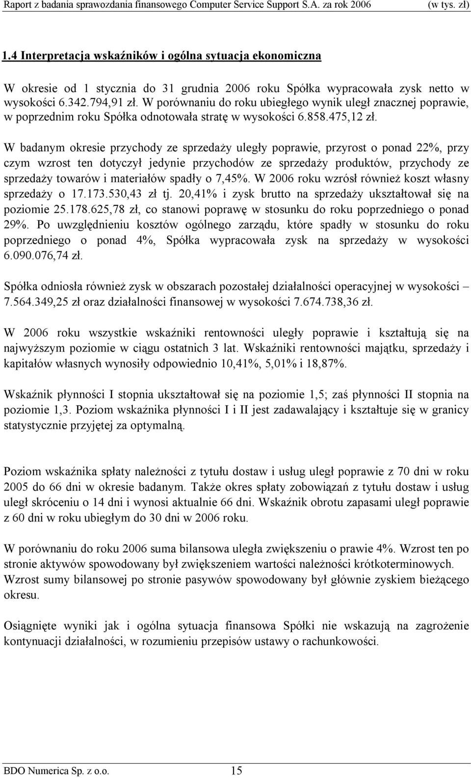 W porównaniu do roku ubiegłego wynik uległ znacznej poprawie, w poprzednim roku Spółka odnotowała stratę w wysokości 6.858.475,12 zł.