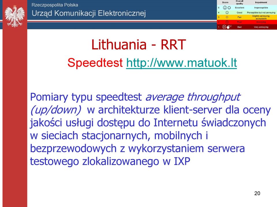 klient-server dla oceny jakości usługi dostępu do Internetu świadczonych w