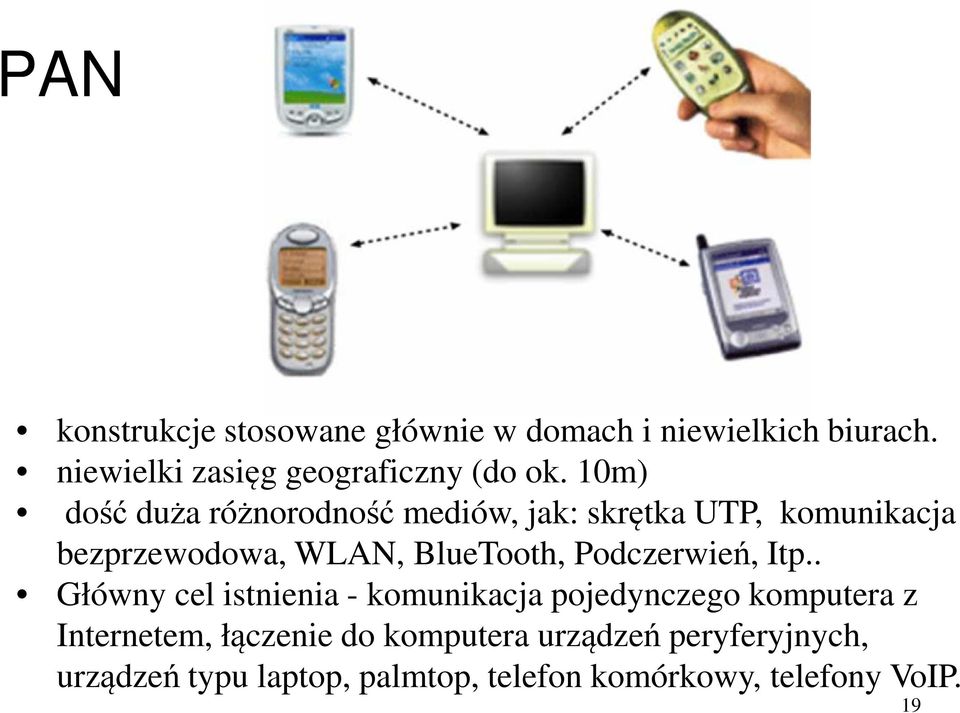 10m) dość duża różnorodność mediów, jak: skrętka UTP, komunikacja bezprzewodowa, WLAN, BlueTooth,
