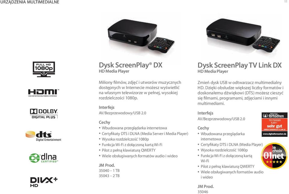 0 Wbudowana przeglądarka internetowa Certyfikaty DTS i DLNA (Media Server i Media Player) Wysoka rozdzielczość 1080p Funkcja Wi-Fi z dołączoną kartą Wi-Fi Pilot z pełną klawiaturą QWERTY Wiele