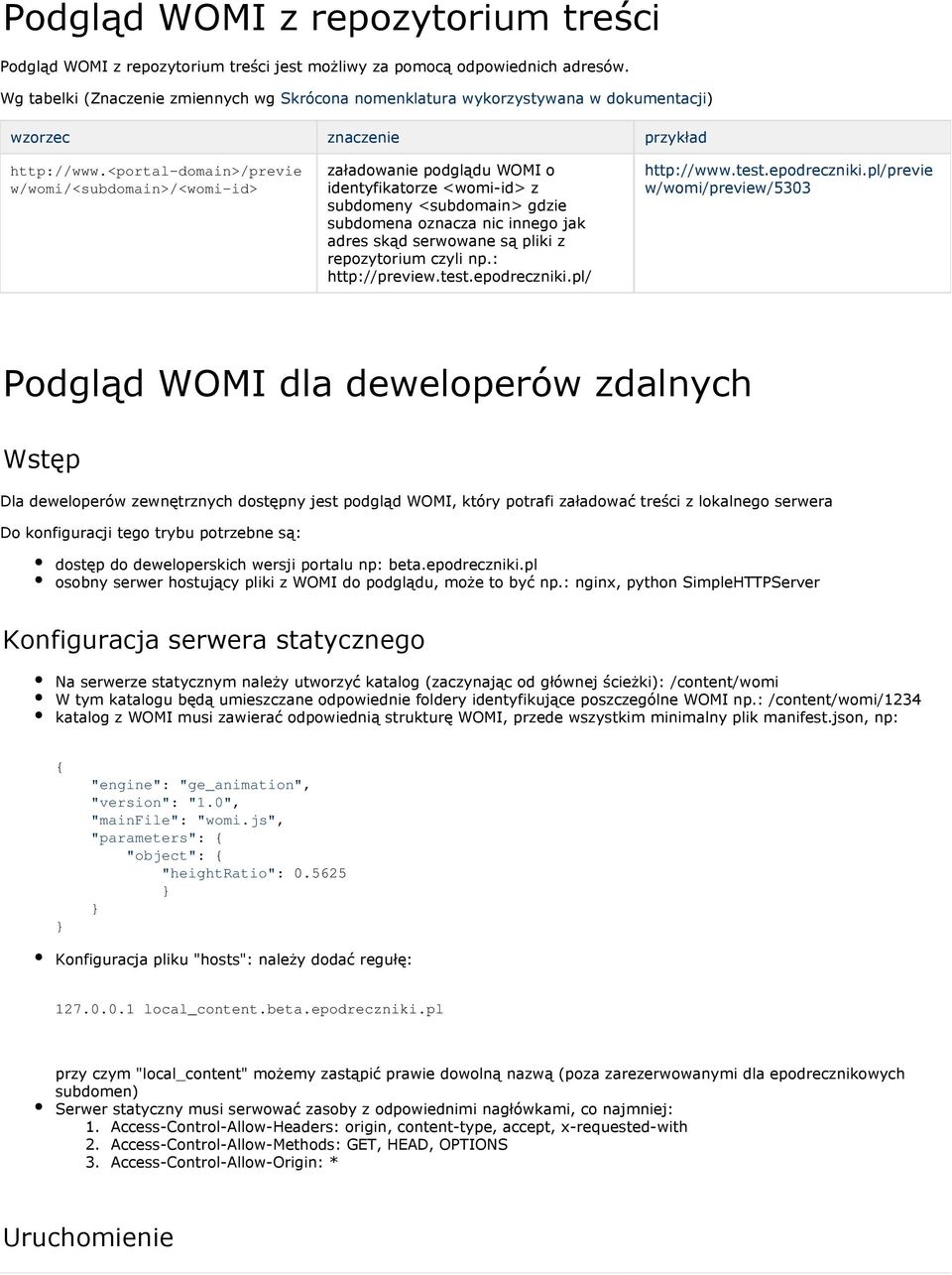 <portal-domain>/previe w/womi/<subdomain>/<womi-id> załadowanie podglądu WOMI o identyfikatorze <womi-id> z subdomeny <subdomain> gdzie subdomena oznacza nic innego jak adres skąd serwowane są pliki