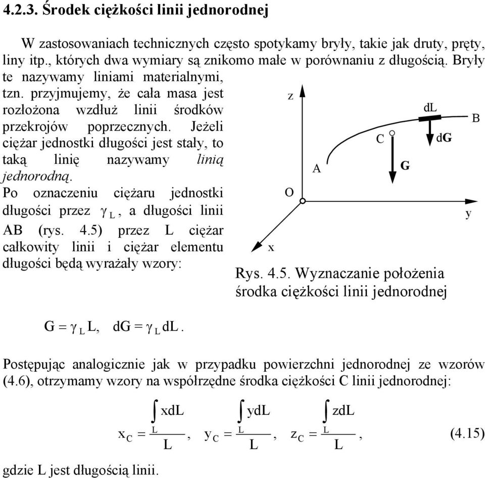 Jeżeli ciężar jednostki długości jest stał, to d taką linię nawam linią A jednorodną. Po onaceniu ciężaru jednostki O długości pre, a długości linii γ AB (rs. 4.