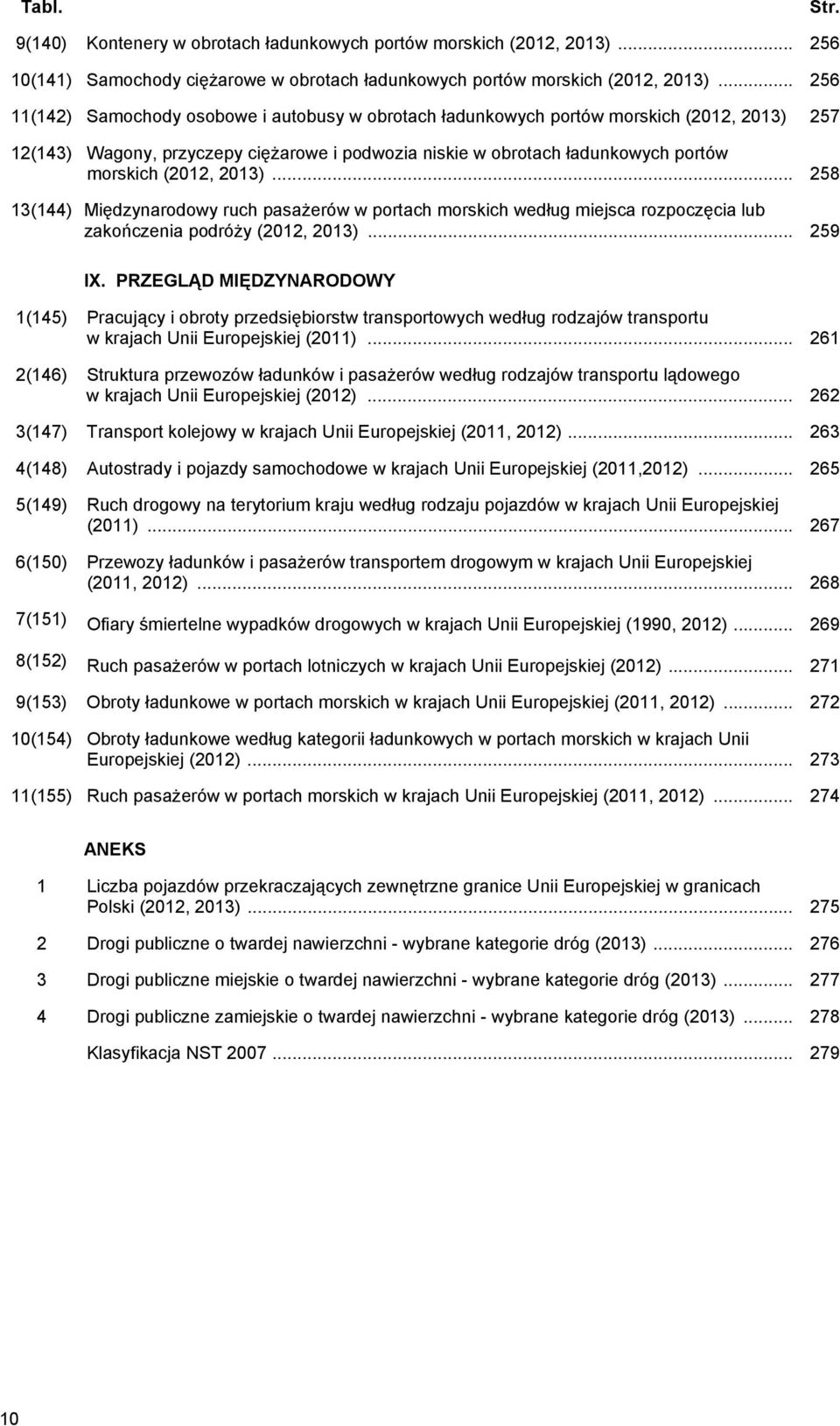 2013)... 258 13(144) Międzynarodowy ruch pasażerów w portach morskich według miejsca rozpoczęcia lub zakończenia podróży (2012, 2013)... 259 IX.