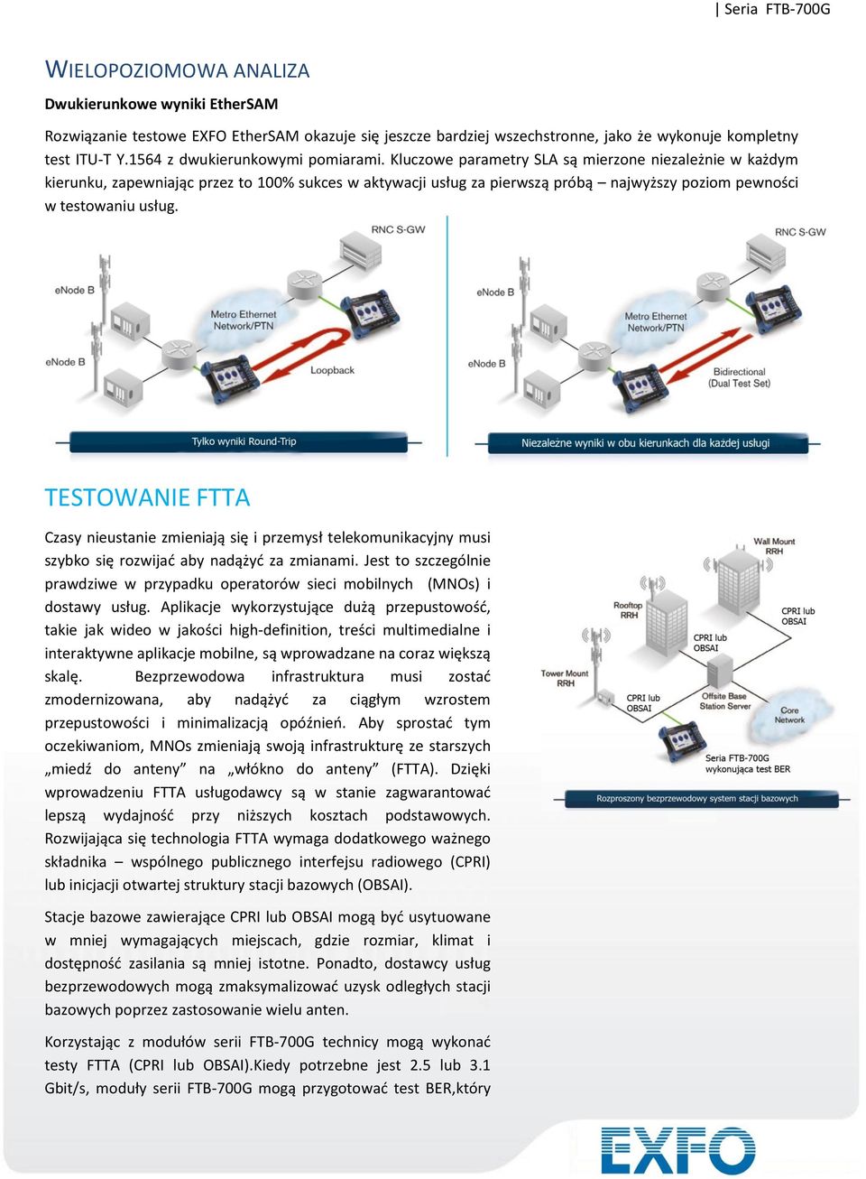 Kluczowe parametry SLA są mierzone niezależnie w każdym kierunku, zapewniając przez to 100% sukces w aktywacji usług za pierwszą próbą najwyższy poziom pewności w testowaniu usług.