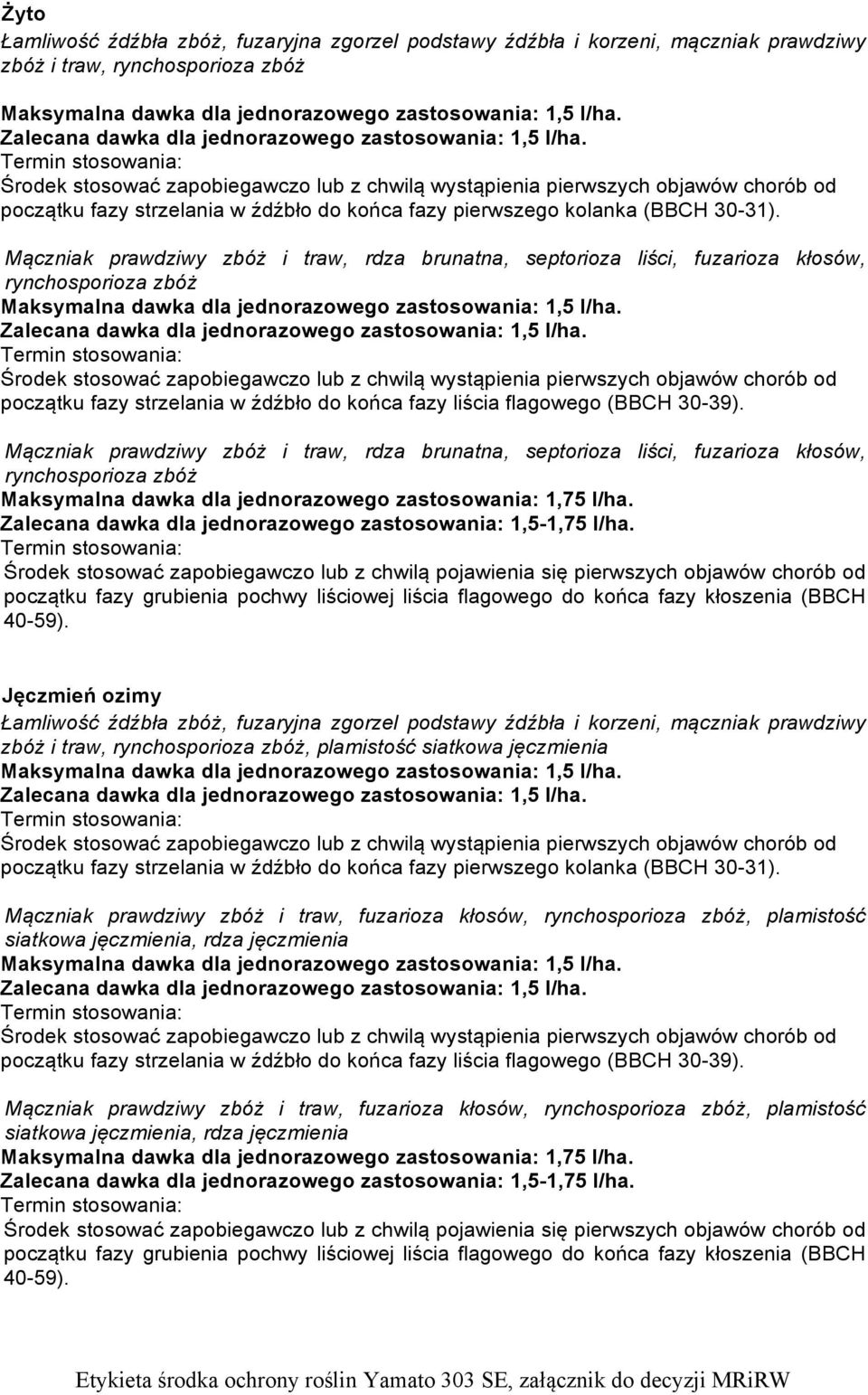 Mączniak prawdziwy zbóż i traw, rdza brunatna, septorioza liści, fuzarioza kłosów, rynchosporioza zbóż Mączniak prawdziwy zbóż i traw, rdza brunatna, septorioza liści, fuzarioza kłosów,