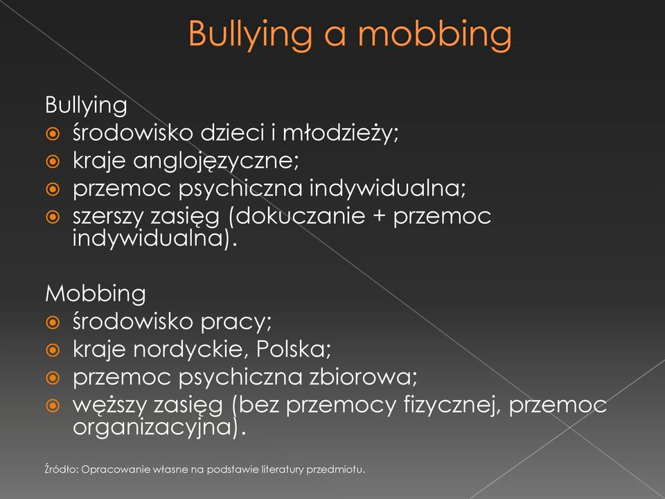 Mobbing środowisko pracy; kraje nordyckie, Polska; przemoc psychiczna zbiorowa; węższy