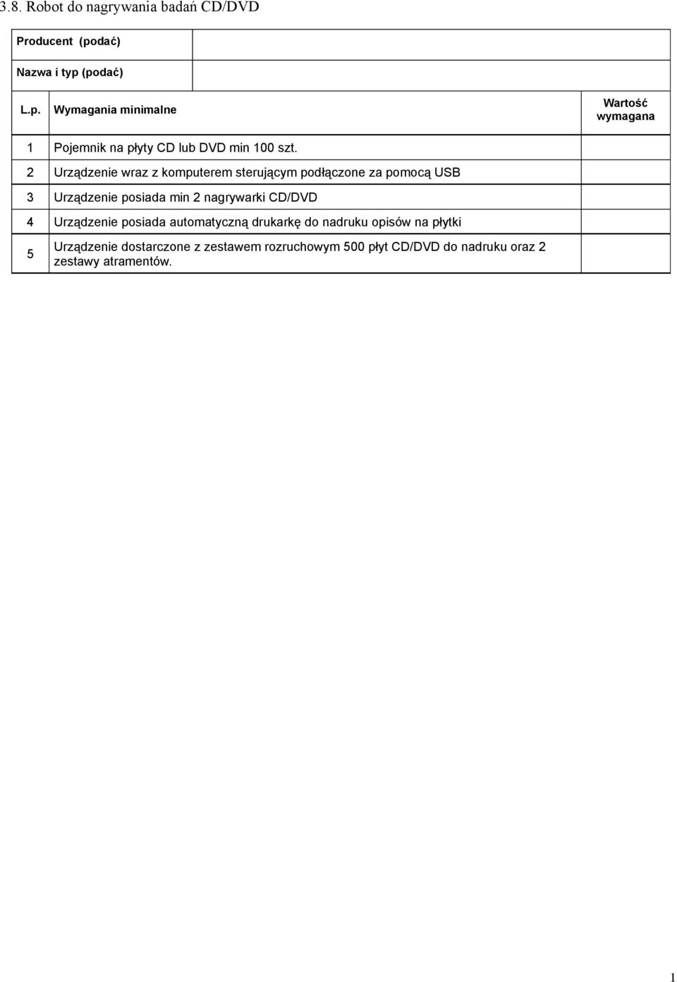 2 Urządzenie wraz z komputerem sterującym podłączone za pomocą USB 3 Urządzenie posiada min 2 nagrywarki