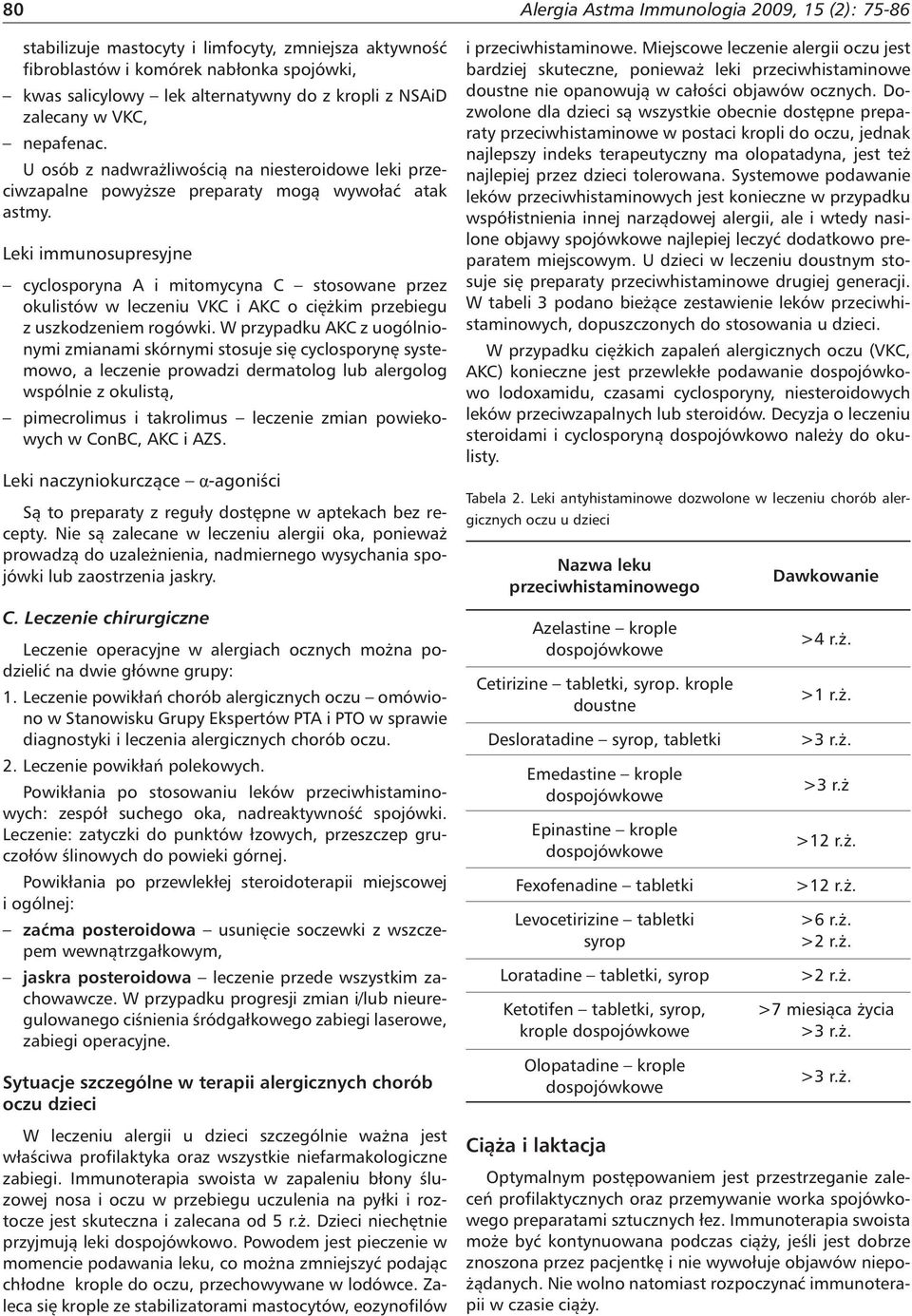 Leki immunosupresyjne cyclosporyna A i mitomycyna C stosowane przez okulistów w leczeniu VKC i AKC o ciężkim przebiegu z uszkodzeniem rogówki.