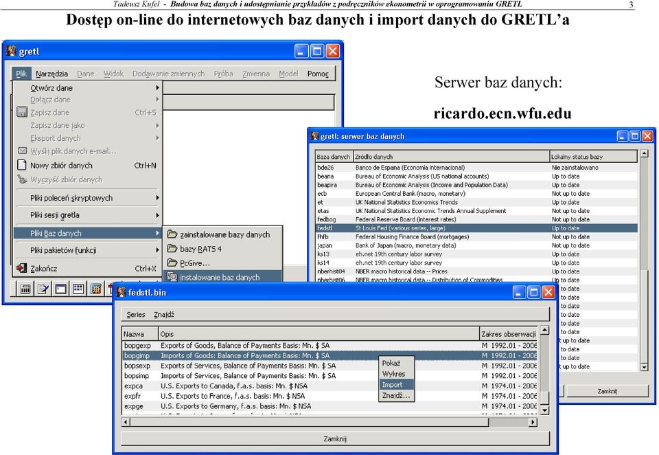 GRETL 3 Dostęp on-line do internetowych baz danych i