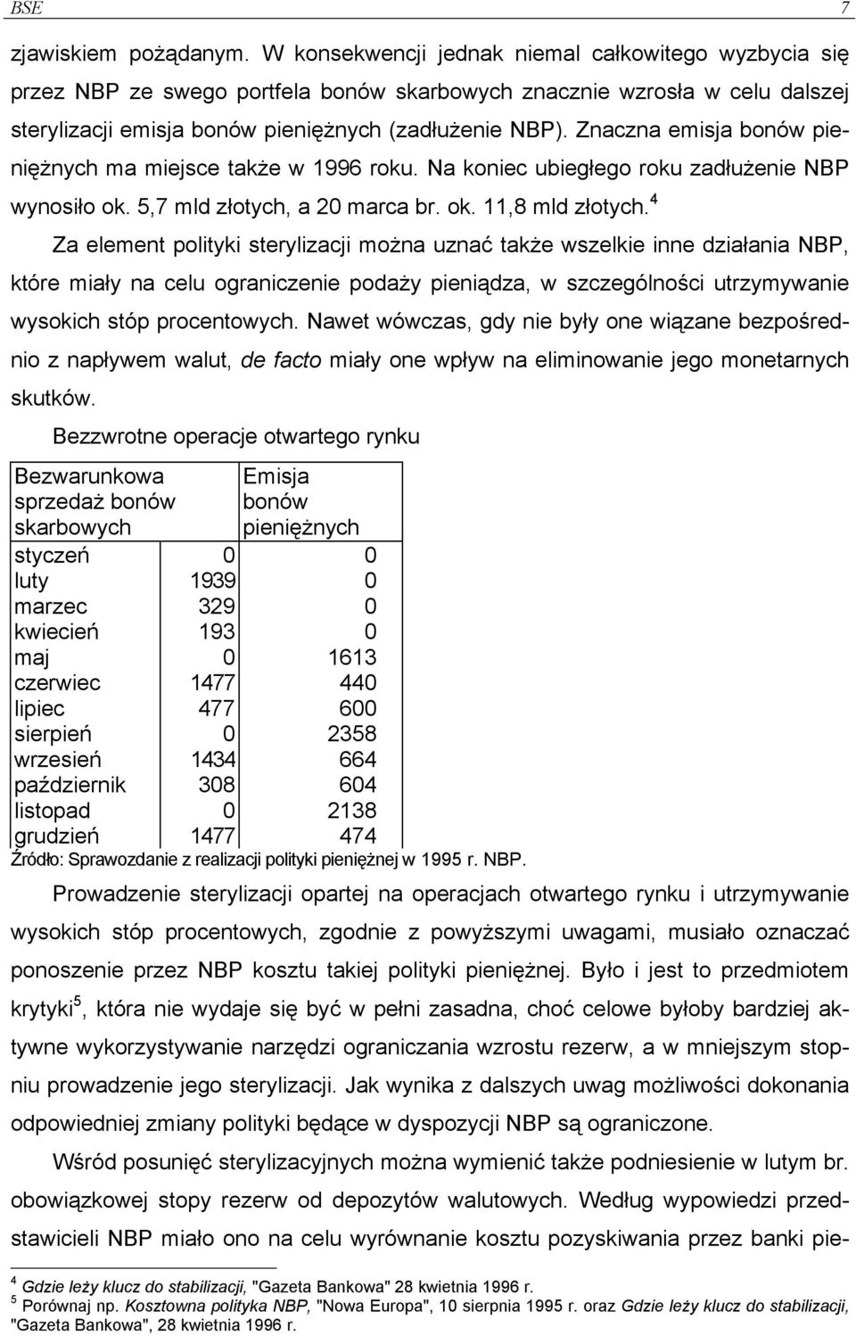 Znaczna emisja bonów pieniężnych ma miejsce także w 1996 roku. Na koniec ubiegłego roku zadłużenie NBP wynosiło ok. 5,7 mld złotych, a 20 marca br. ok. 11,8 mld złotych.