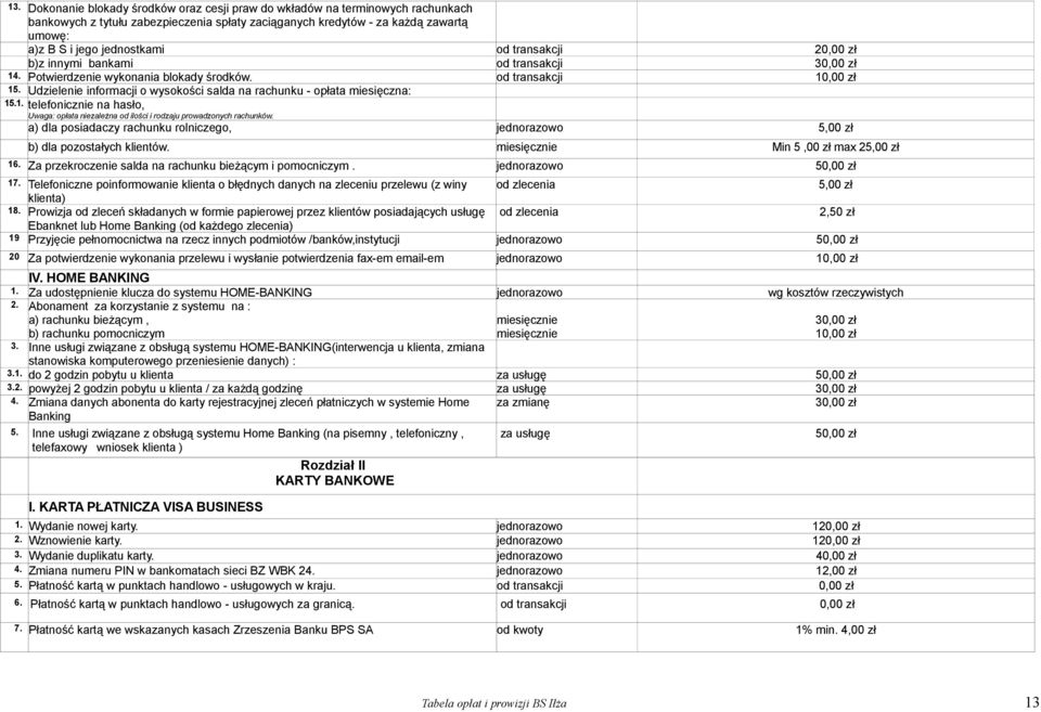 a) dla posiadaczy rachunku rolniczego, b) dla pozostałych klientów. miesięcznie Min 5,00 zł max 2 16. Za przekroczenie salda na rachunku bieżącym i pomocniczym. 5 17.