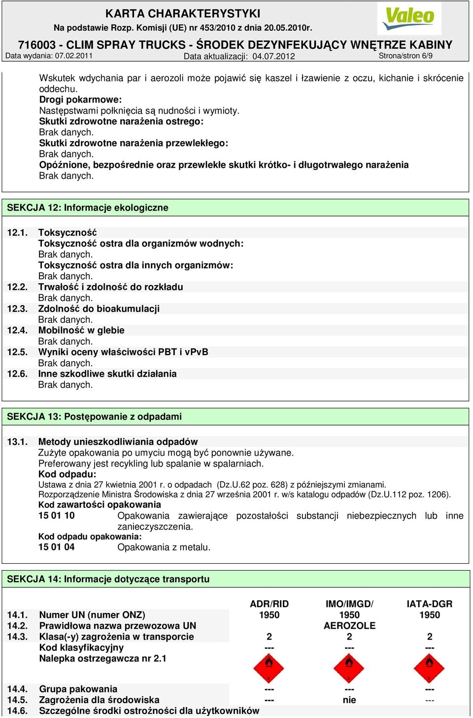 Skutki zdrowotne naraŝenia ostrego: Skutki zdrowotne naraŝenia przewlekłego: Opóźnione, bezpośrednie oraz przewlekłe skutki krótko- i długotrwałego naraŝenia SEKCJA 12