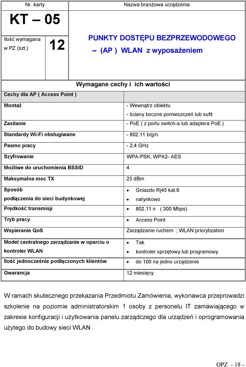 pomieszczeń lub sufit Zasilanie - PoE ( z portu switch-a lub adaptera PoE ) Standardy Wi-Fi obsługiwane Pasmo pracy Szyfrowanie - 802.