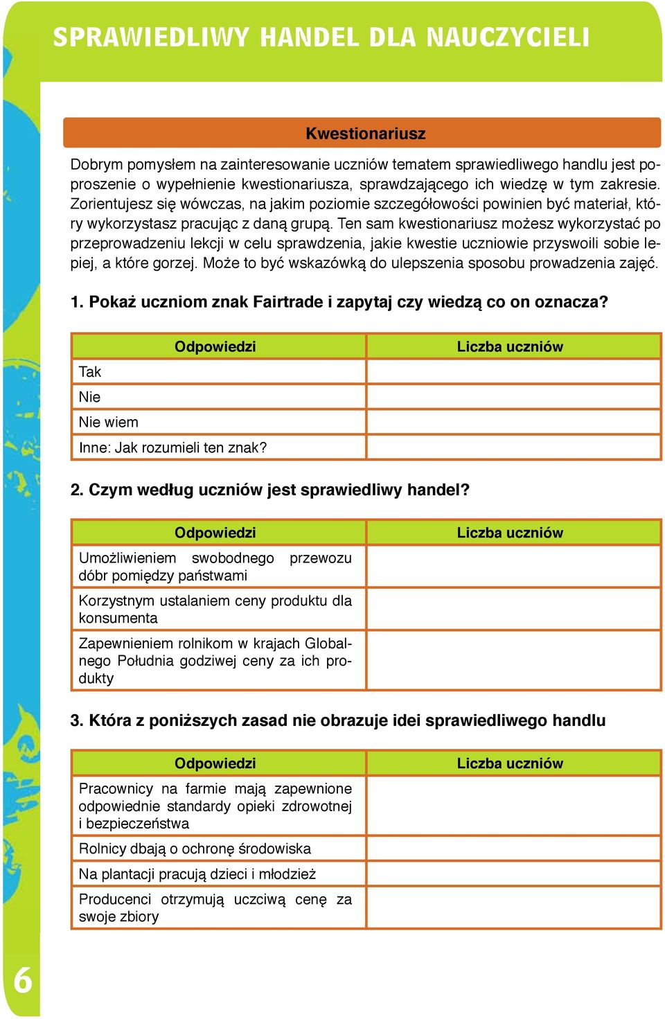 Ten sam kwestionariusz możesz wykorzystać po przeprowadzeniu lekcji w celu sprawdzenia, jakie kwestie uczniowie przyswoili sobie lepiej, a które gorzej.