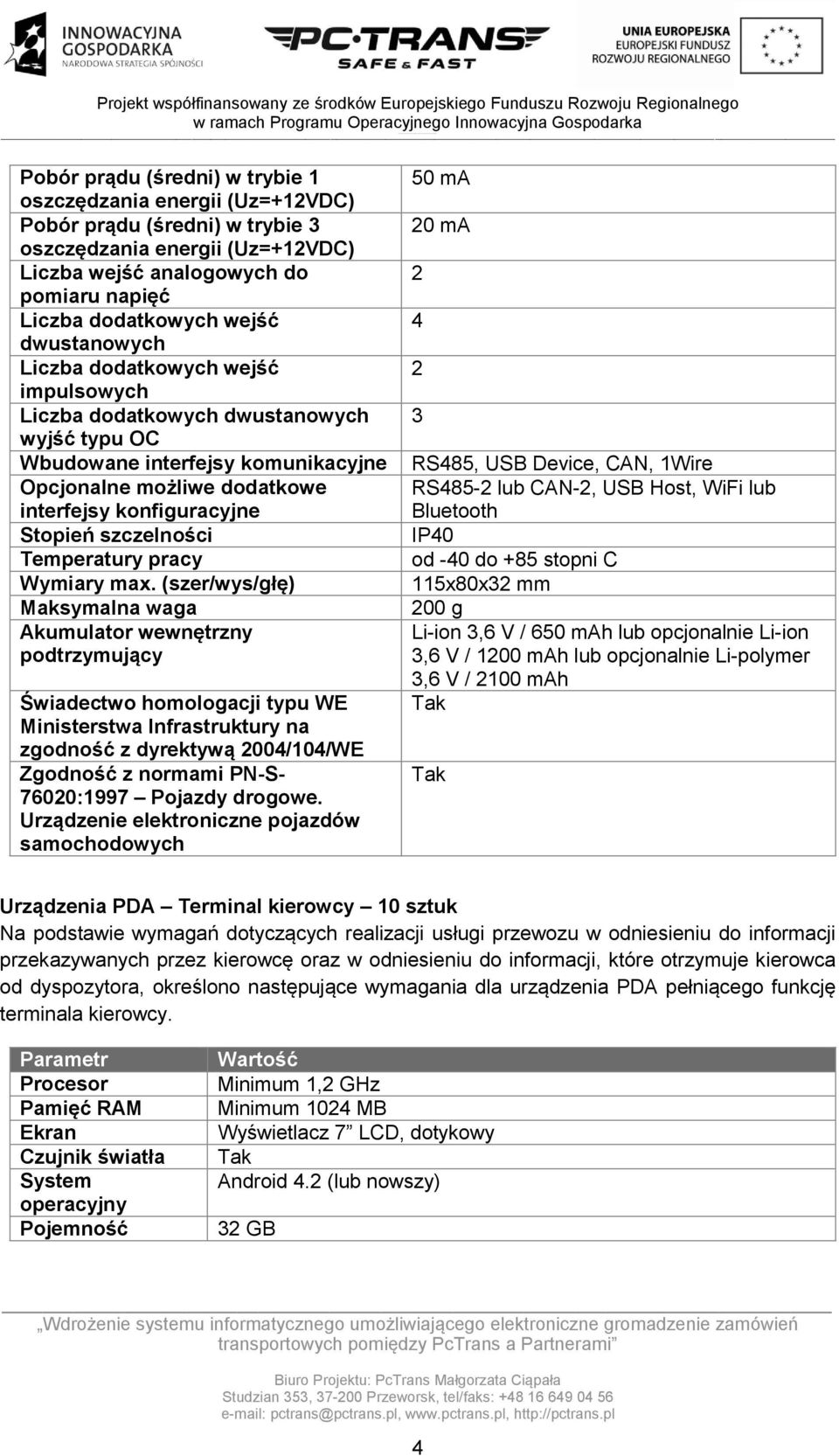 szczelności Temperatury pracy Wymiary max.