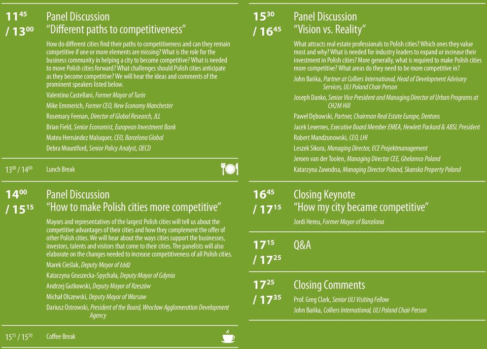 What challenges should Polish cities anticipate as they become competitive? We will hear the ideas and comments of the prominent speakers listed below.