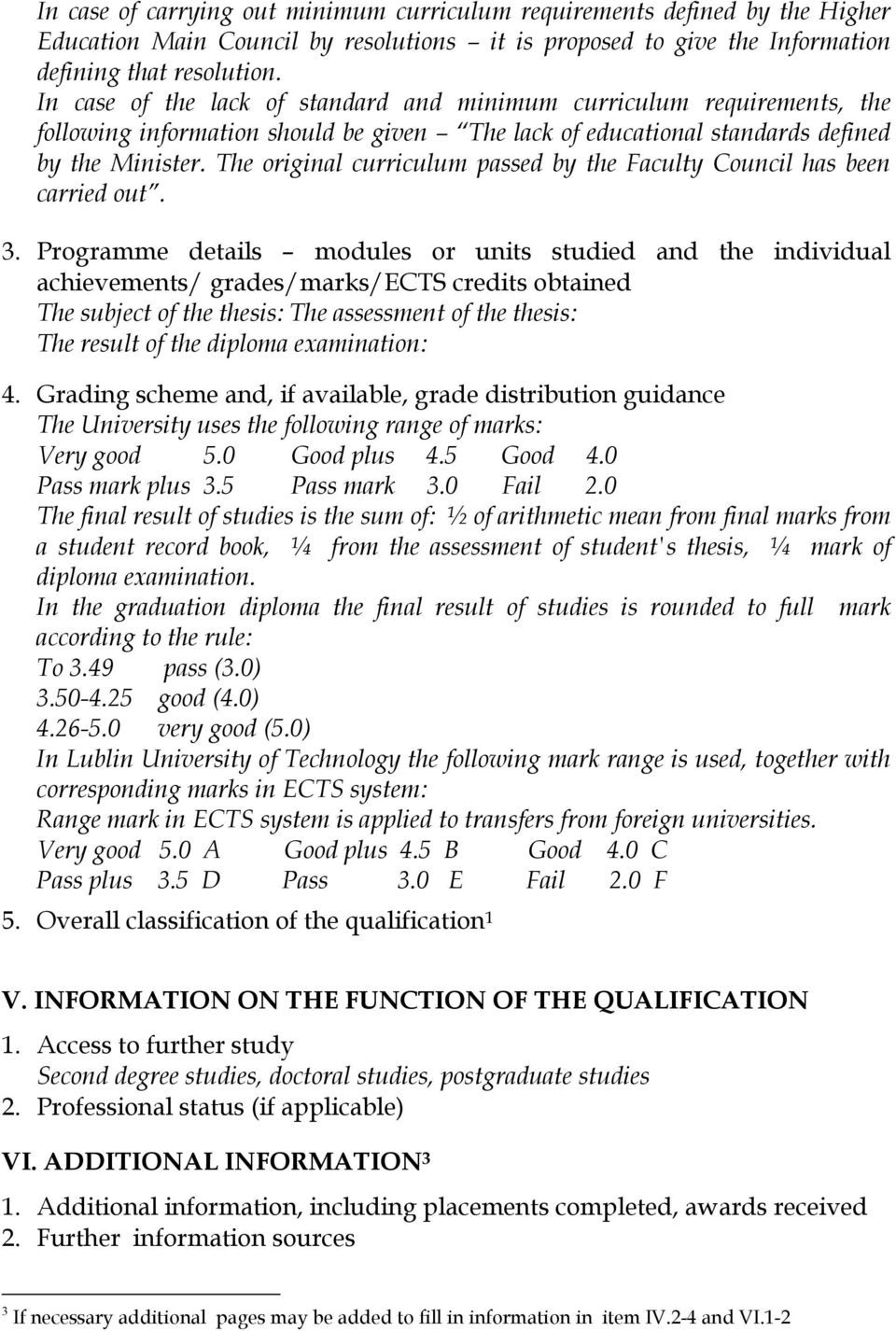 The original curriculum passed by the Faculty Council has been carried out. 3.