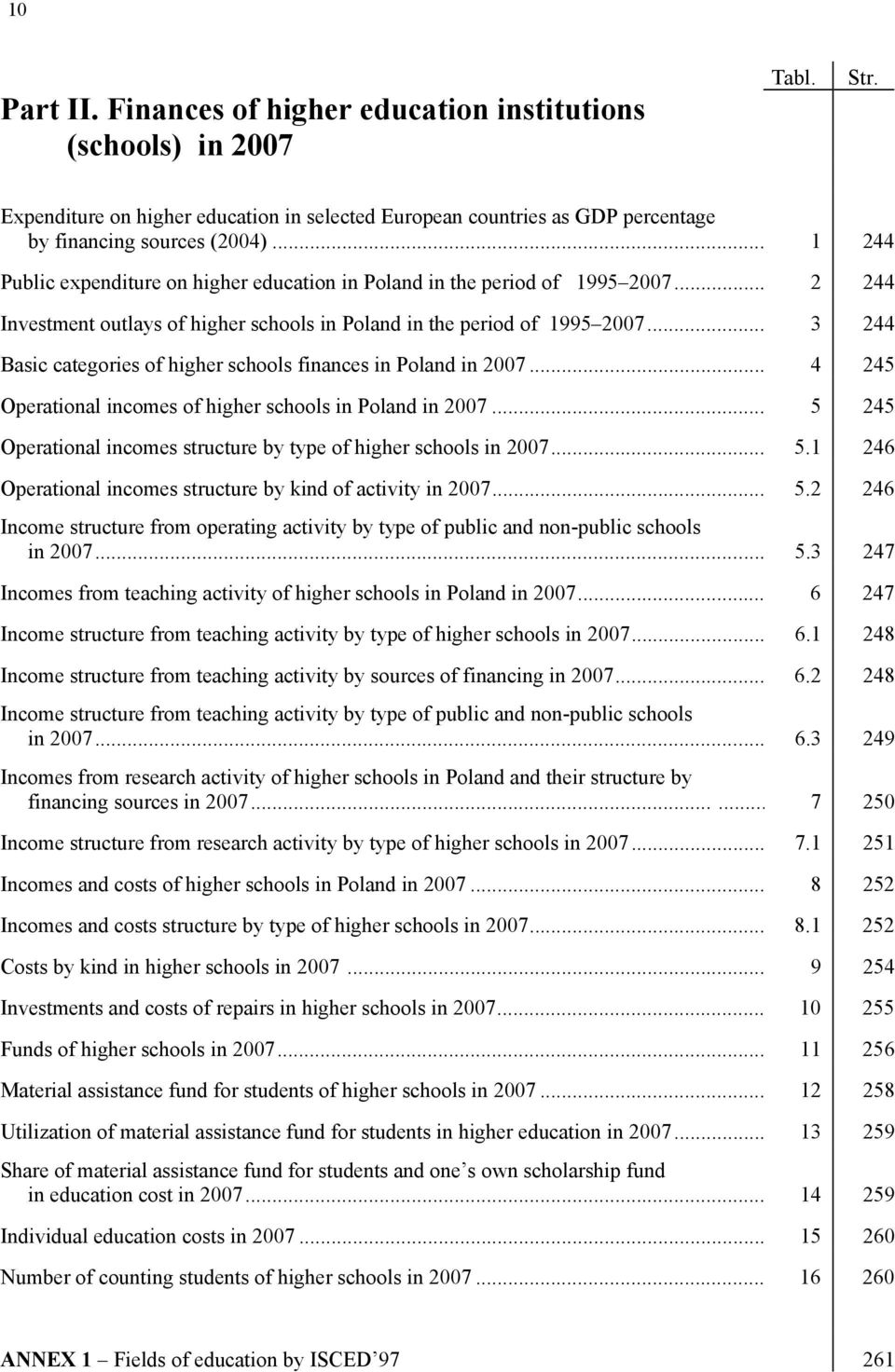 .. 3 244 Basic categories of higher schools finances in Poland in 2007... 4 245 Operational incomes of higher schools in Poland in 2007.