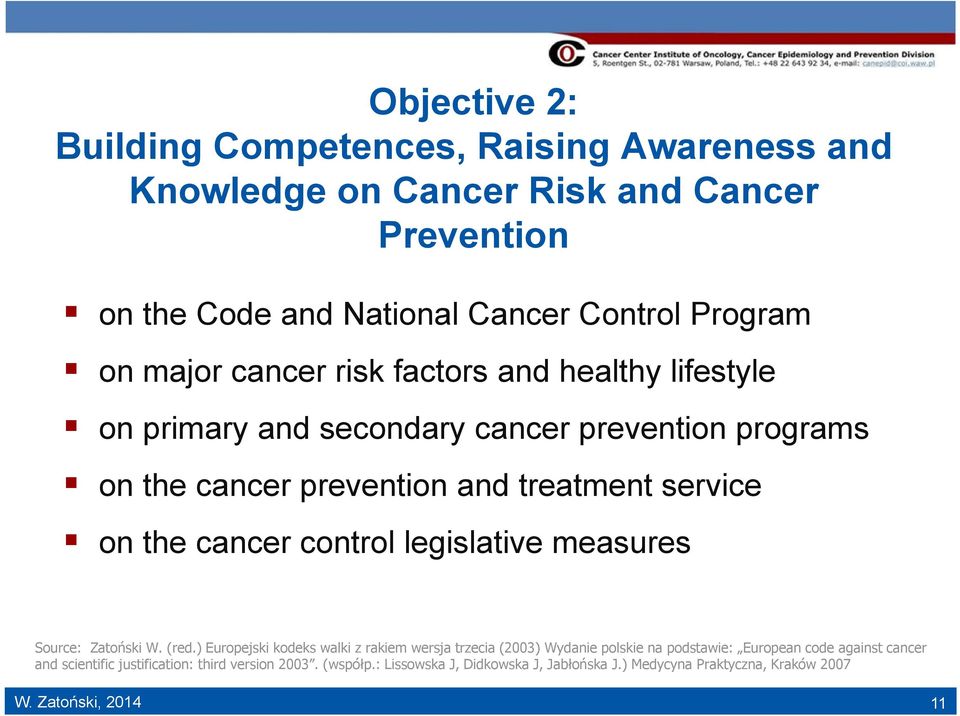 cancer control legislative measures Source: Zatoński W. (red.