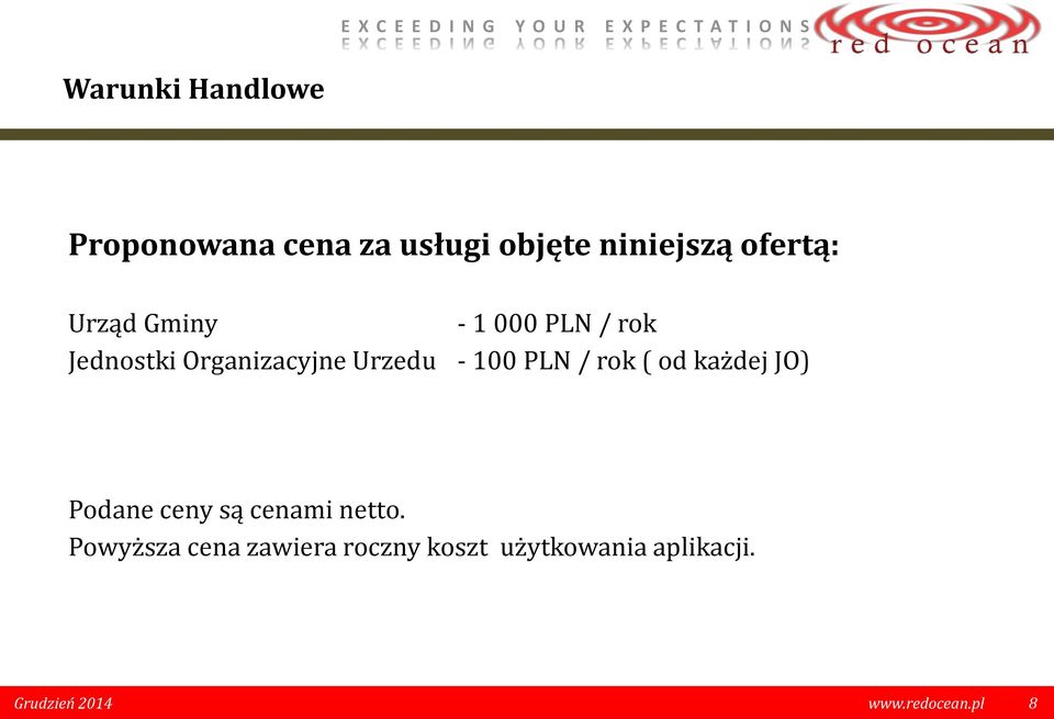 PLN / rok ( od każdej JO) Podane ceny są cenami netto.