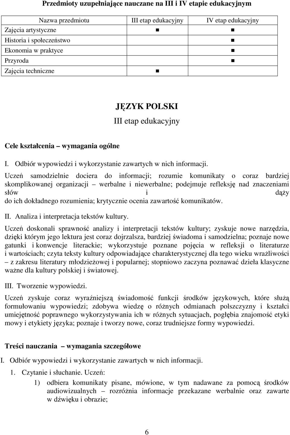 Uczeń samodzielnie dociera do informacji; rozumie komunikaty o coraz bardziej skomplikowanej organizacji werbalne i niewerbalne; podejmuje refleksję nad znaczeniami słów i dąŝy do ich dokładnego