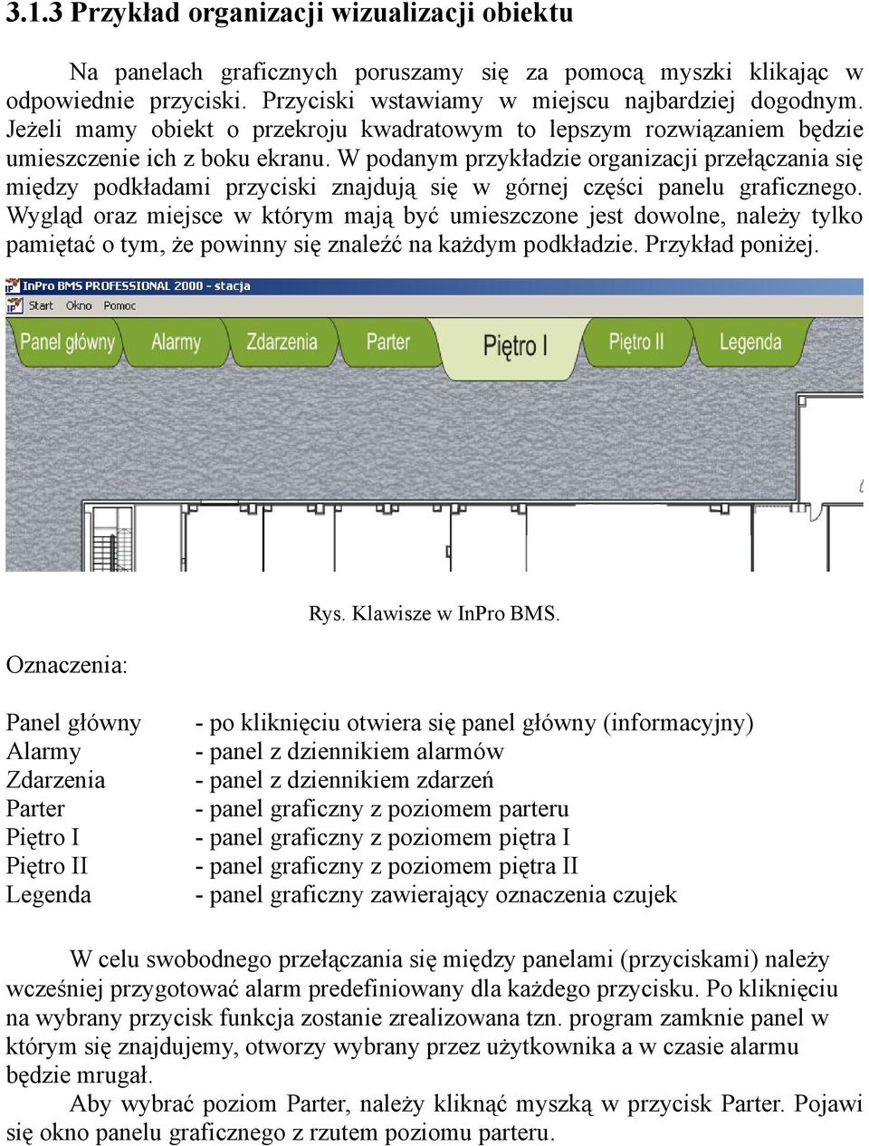 W podanym przykładzie organizacji przełączania się między podkładami przyciski znajdują się w górnej części panelu graficznego.