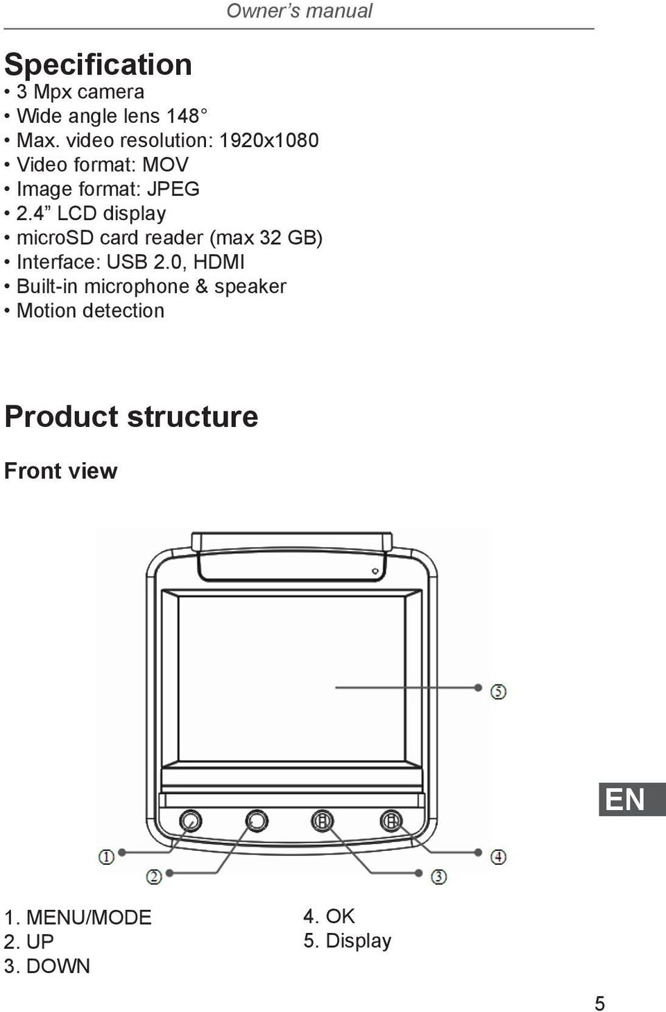 4 LCD display microsd card reader (max 32 GB) Interface: USB 2.