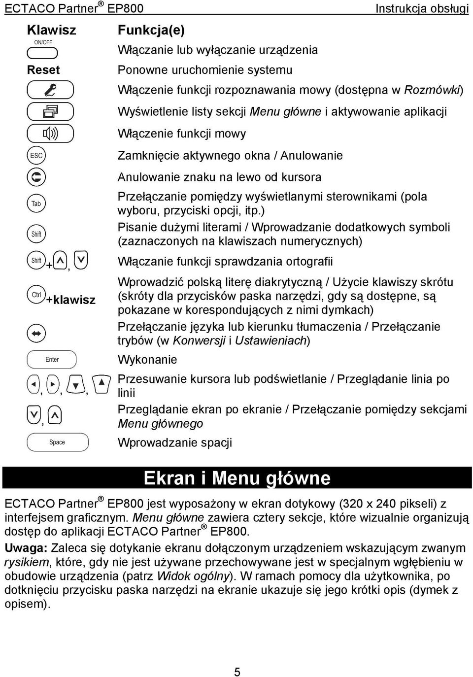 itp.) Pisanie dużymi literami / Wprowadzanie dodatkowych symboli (zaznaczonych na klawiszach numerycznych) +, Włączanie funkcji sprawdzania ortografii Wprowadzić polską literę diakrytyczną / Użycie