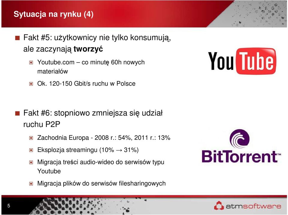 120-150 Gbit/s ruchu w Polsce Fakt #6: stopniowo zmniejsza się udział ruchu P2P Zachodnia Europa