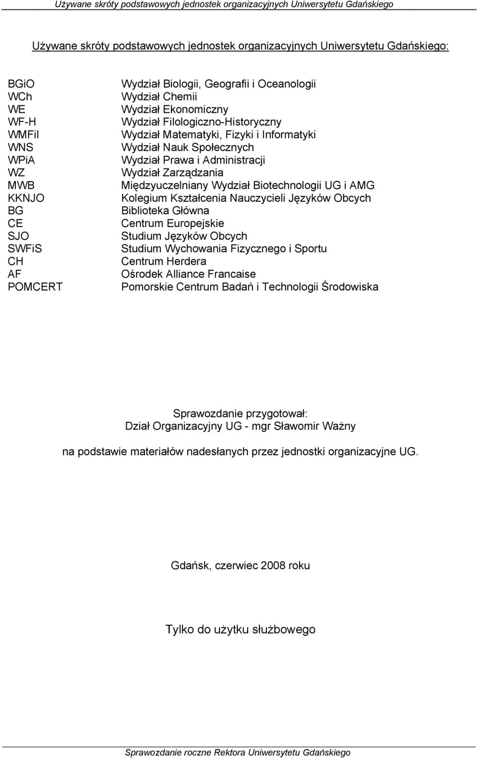 Społecznych Wydział Prawa i Administracji Wydział Zarządzania Międzyuczelniany Wydział Biotechnologii UG i AMG Kolegium Kształcenia Nauczycieli Języków Obcych Biblioteka Główna Centrum Europejskie