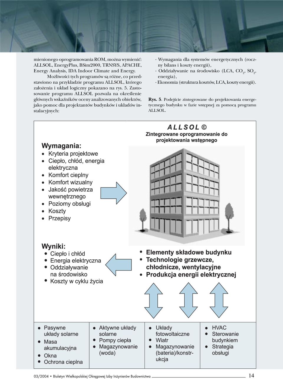 Zastosowanie programu ALLSOL pozwala na okreœlenie g³ównych wskaÿników oceny analizowanych obiektów, jako pomoc dla projektantów budynków i uk³adów instalacyjnych: Wymagania dla