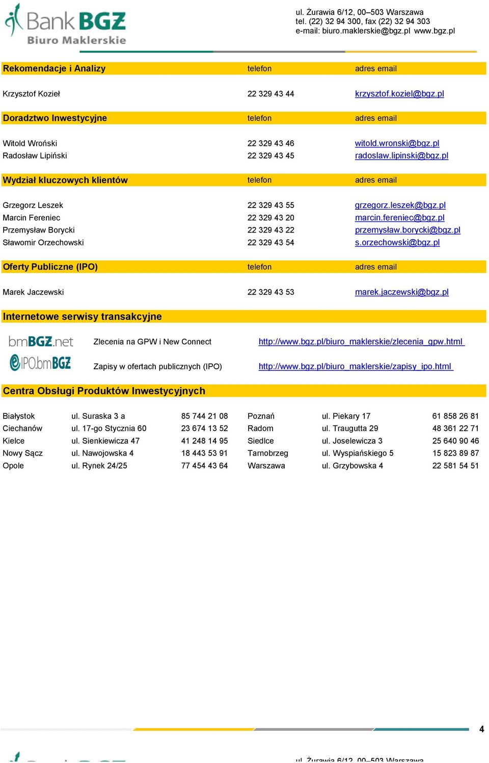 pl Wydział kluczowych klientów telefon adres email Grzegorz Leszek 22 329 43 55 grzegorz.leszek@bgz.pl Marcin Fereniec 22 329 43 20 marcin.fereniec@bgz.pl Przemysław Borycki 22 329 43 22 przemysław.