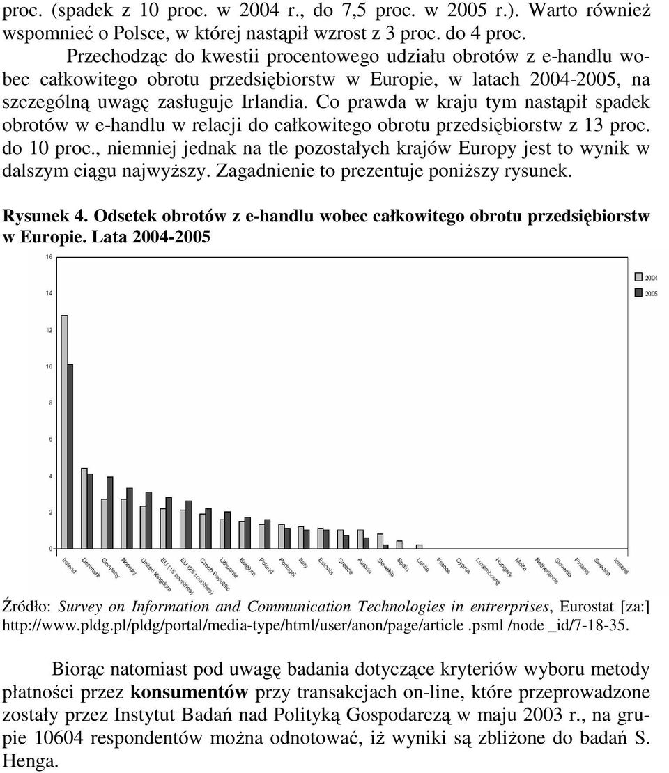 Co prawda w kraju tym nastąpił spadek obrotów w e-handlu w relacji do całkowitego obrotu przedsiębiorstw z 13 proc. do 10 proc.