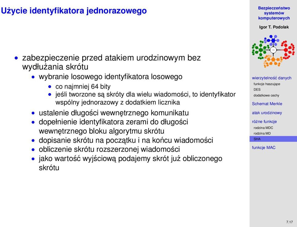 ustalenie długości wewnętrznego komunikatu dopełnienie identyfikatora zerami do długości wewnętrznego bloku algorytmu skrótu dopisanie