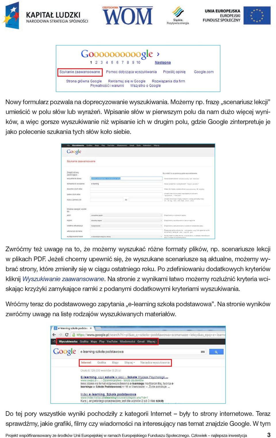 Zwróćmy też uwagę na to, że możemy wyszukać różne formaty plików, np. scenariusze lekcji w plikach PDF.