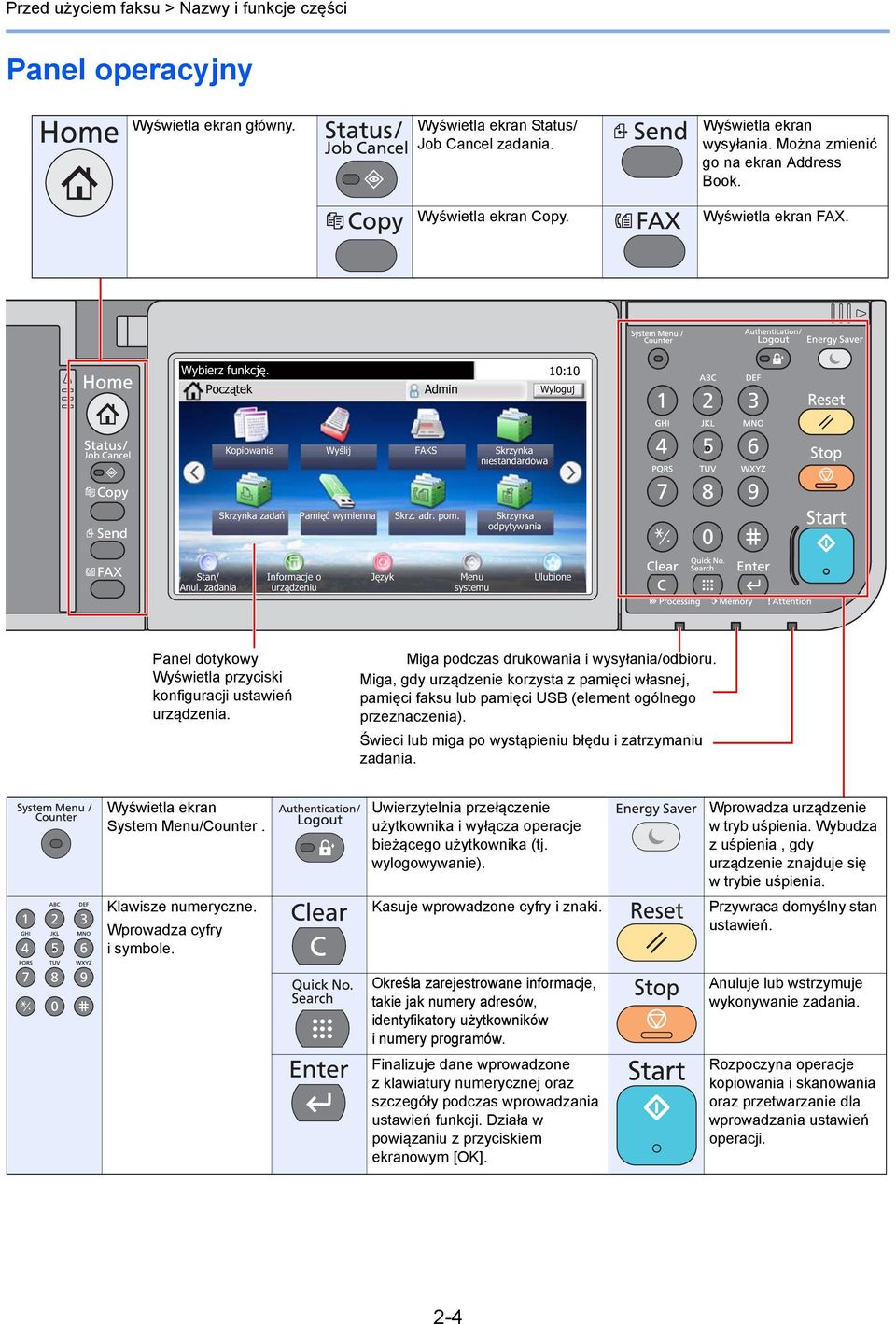 Skrzynka odpytywania Stan/ Anul. zadania Informacje o urz dzeniu J zyk Menu systemu Ulubione Panel dotykowy Wyświetla przyciski konfiguracji ustawień urządzenia.