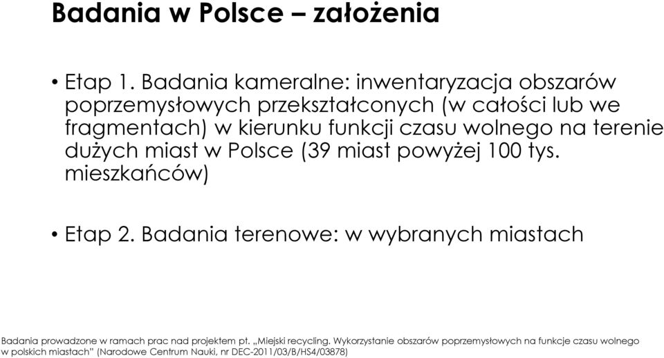 czasu wolnego na terenie dużych miast w Polsce (39 miast powyżej 100 tys. mieszkańców) Etap 2.