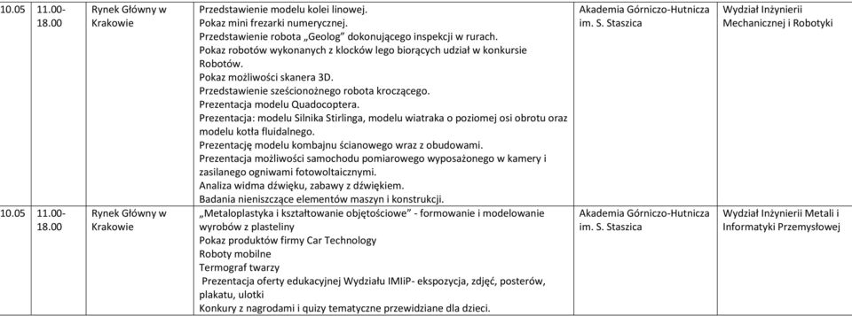 Prezentacja: modelu Silnika Stirlinga, modelu wiatraka o poziomej osi obrotu oraz modelu kotła fluidalnego. Prezentację modelu kombajnu ścianowego wraz z obudowami.