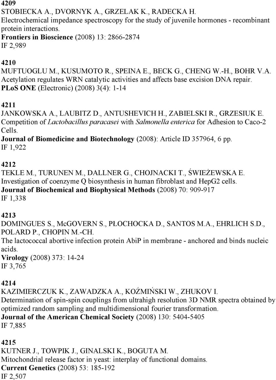 PLoS ONE (Electronic) (2008) 3(4): 1-14 4211 JANKOWSKA A., LAUBITZ D., ANTUSHEVICH H., ZABIELSKI R., GRZESIUK E.