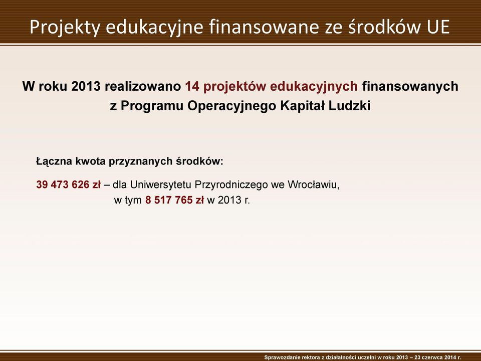 Operacyjnego Kapitał Ludzki Łączna kwota przyznanych środków: 39