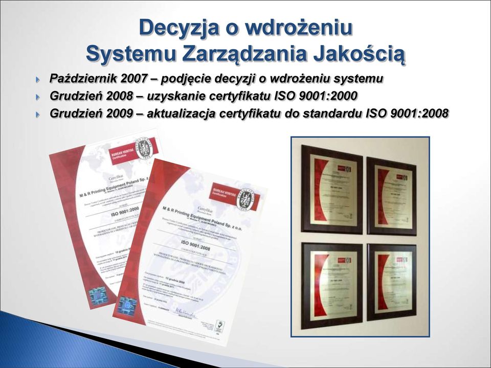 Grudzień 2008 uzyskanie certyfikatu ISO 9001:2000