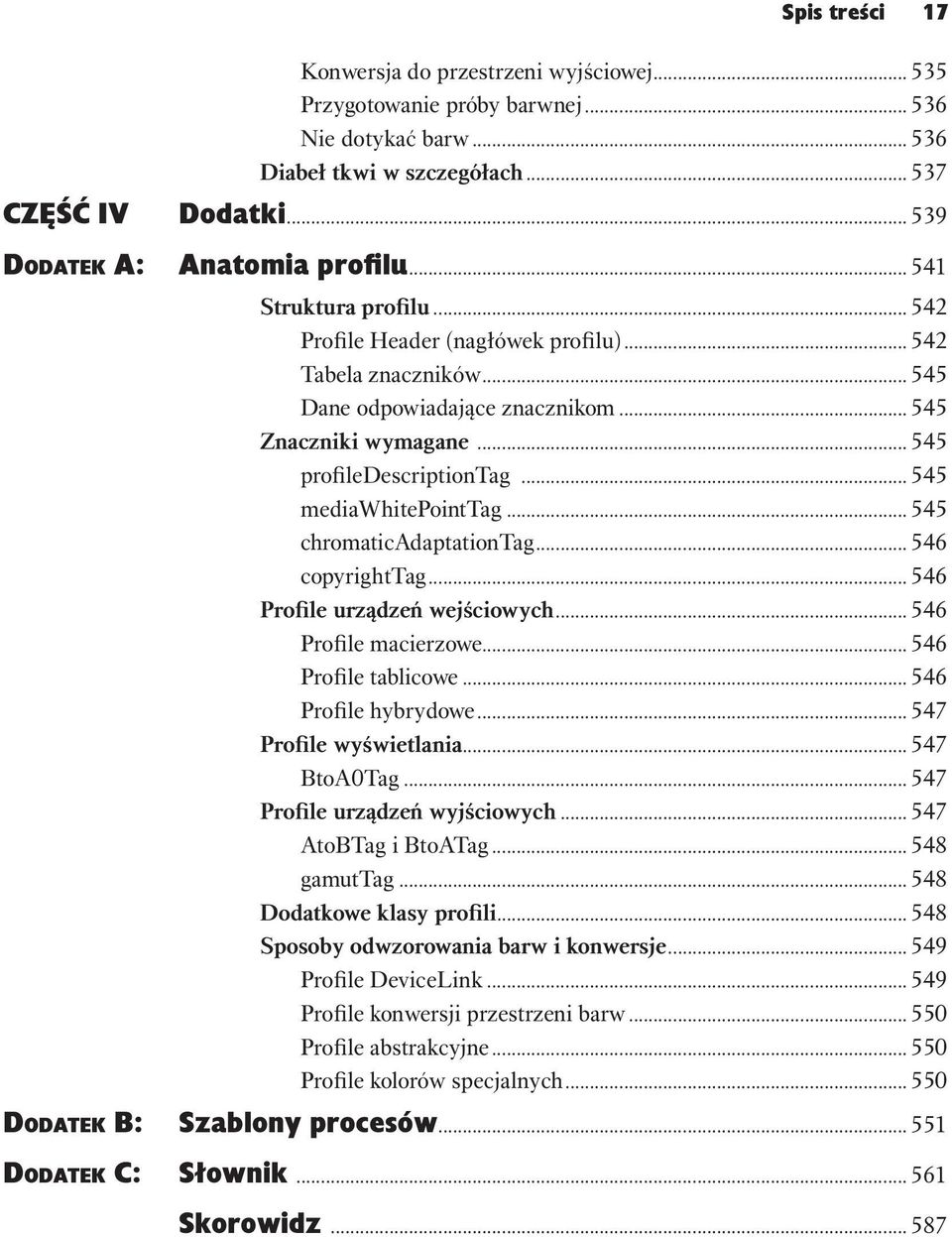 .. 545 mediawhitepointtag... 545 chromaticadaptationtag... 546 copyrighttag... 546 Profile urządzeń wejściowych... 546 Profile macierzowe... 546 Profile tablicowe... 546 Profile hybrydowe.