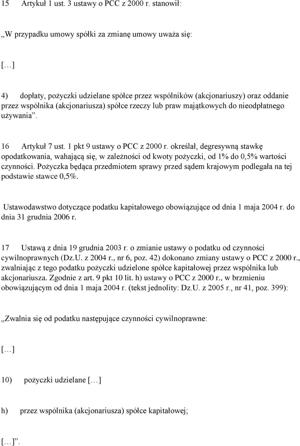 praw majątkowych do nieodpłatnego używania. 16 Artykuł 7 ust. 1 pkt 9 ustawy o PCC z 2000 r.